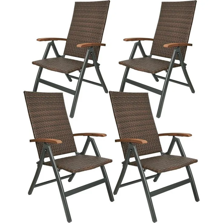 BRUBAKER Gartenstuhl Polyrattan Stuhl "Modena" (Set, 4 St), Metall Hochlehner und Poly Rattan klappbar - 7-Fach verstellbare