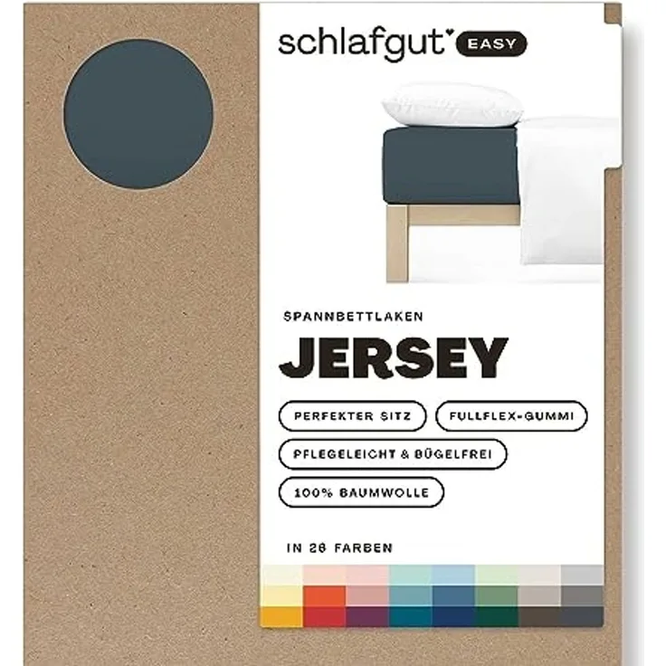 Schlafgut 'Easy' Spannbettlaken, Jersey, 100% Baumwolle, rundum Gummizug, für Matratzen bis 22 cm Höhe, Grey Deep, S 90x190 cm - 100x200 cm