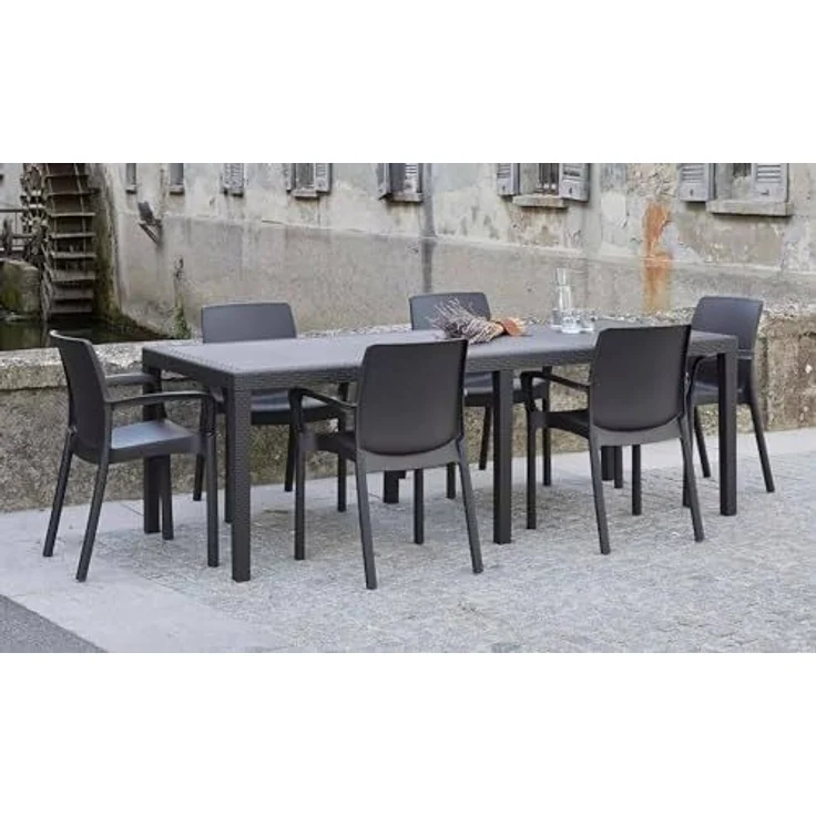 Dmora - Außentisch Roma, ausziehbares rechteckiges Esszimmerregal, ausziehbarer Gartentisch mit Rattan-Effekt, 100 % Made in Italy, 150/220 x 90 x 72 cm, Anthrazit – Bild 2