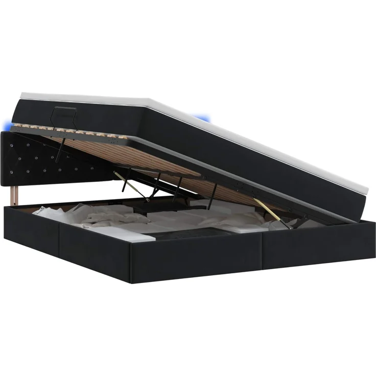 vidaXL LED-Speicherbett mit Matratze Schwarz 180 x 200 cm Samt 3459206 – Bild 2