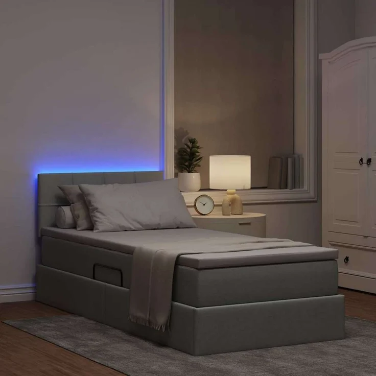 vidaXL LED-Speicherbett mit Matratze Hellgrau 100 x 200 cm Stoff 3371124 – Bild 5