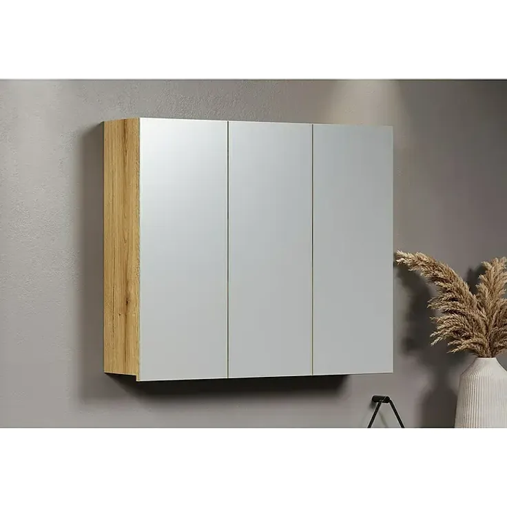 Trendteam Niklas Spiegelschrank, B x H: 80 x 67 cm, feuchtigkeitsbeständiger Korpus, 3 Spiegeltüren, Evoke Eiche