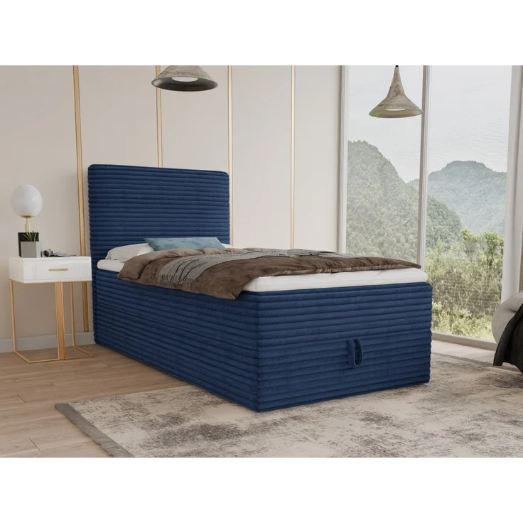 Boxspringbett Mollo Mini mit Bettkasten und Matratzentopper - Einzelbett mit Bonell-Matratze und Topper, Polsterbett in weichem Cordstoff, Bett, Schlafzimmer (Blau (Tilia 77), 100 x 200 cm) – Bild 5
