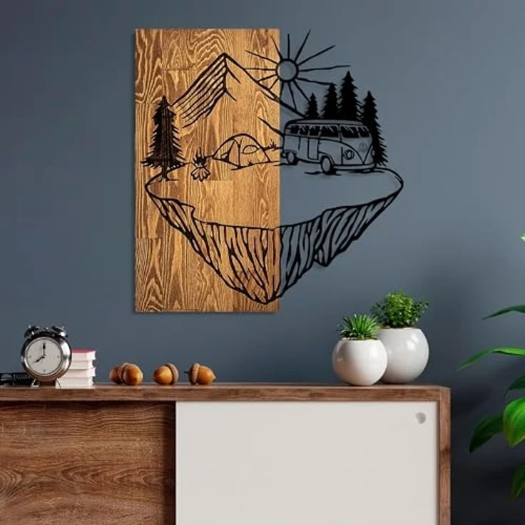 Wallity 'Camp Life' Dekoratives Wandaccessoire aus Holz, Walnuss / Schwarz, 57 x 54 cm – Bild 2