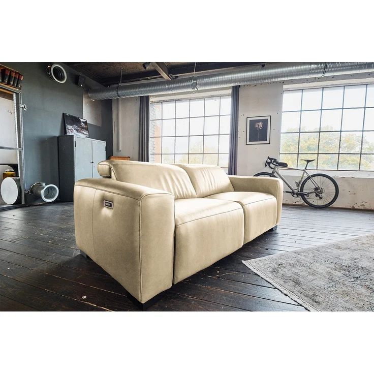 KAWOLA Sofa FINN 3-Sitzer mit Relaxfunktion Leder cremeweiß 80 x 107 x 210 cm – Bild 5