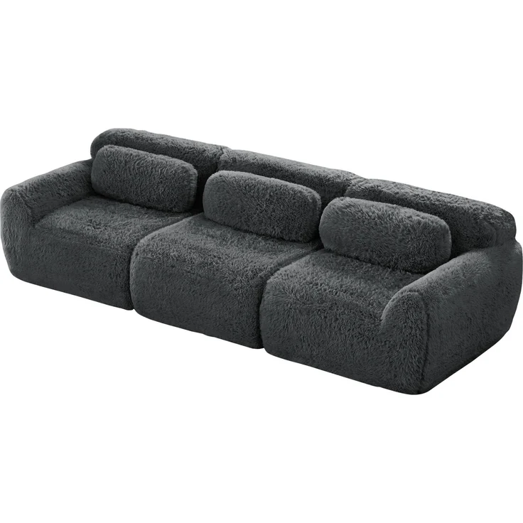 DESVIAE Sofa 3-Sitzer modular ohne Montage aus Plüsch Grau, 291 x 104 x 73 cm – Bild 7