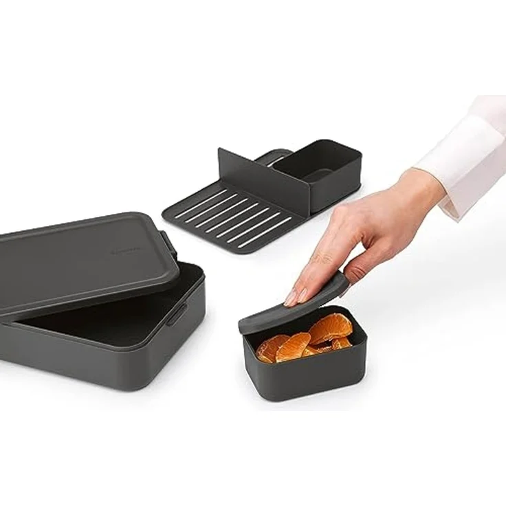 Brabantia - Make & Take Brotdose Bento - Groß - Herausnehmbare Fächer - Deckel mit Klickverschluss - Gefriergeeignet - Spülmaschinen- & Mikrowellenfest - Dark Grey - 25,5 x 16,7 x 6,2 cm – Bild 7