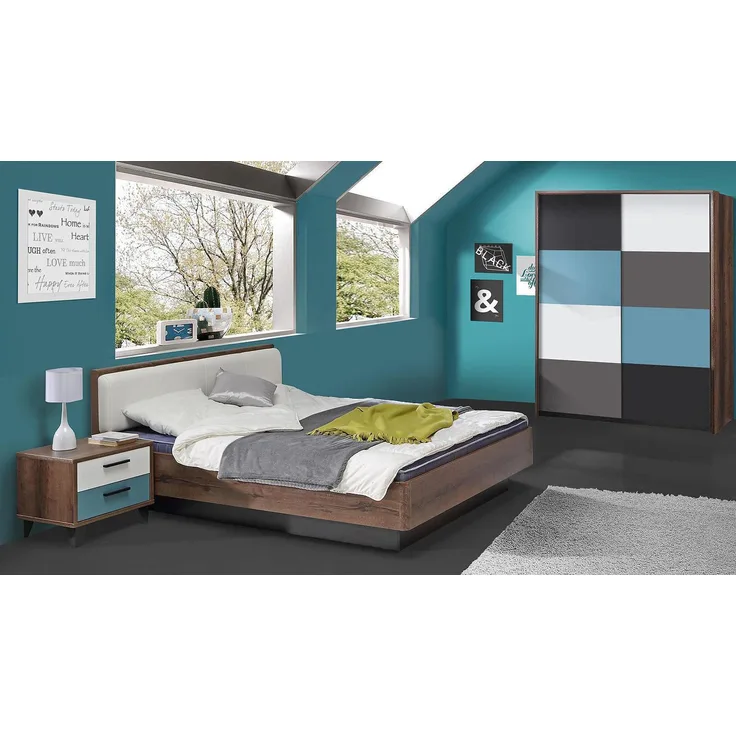 3-tlg. Jugendzimmer-Set 1 RAVEN in Schlammeiche weiß schwarz grün grau