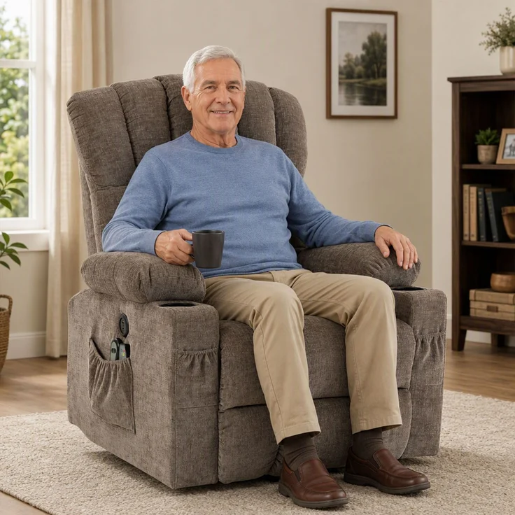 MELAYR, Fernsehsessel mit Aufstehhilfe, Elektrischer Relaxsessel mit Massage & Wärme, 93 x 91 x 110 cm, Braun – Bild 4