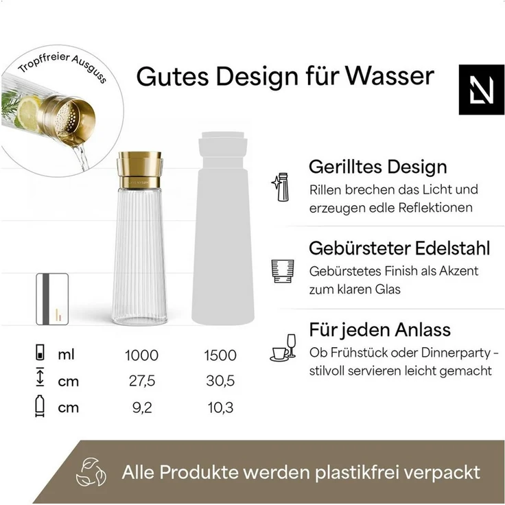 LARS NYSØM Wasserkaraffe Bækvand, (1-tlg), Glaskaraffe 1 l mit Edelstahldeckel und integriertem Sieb – Bild 4