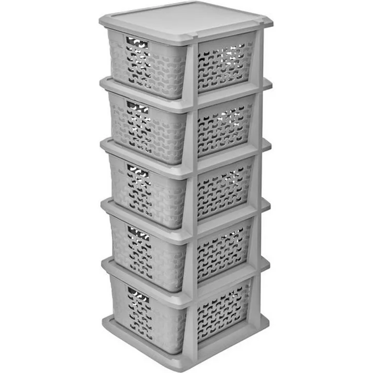 BranQ Home essential Universelles, multifunktionales Regal in Cotton Design, BPA-frei Kunststoff, 5 Körben, hellgrau Farbe