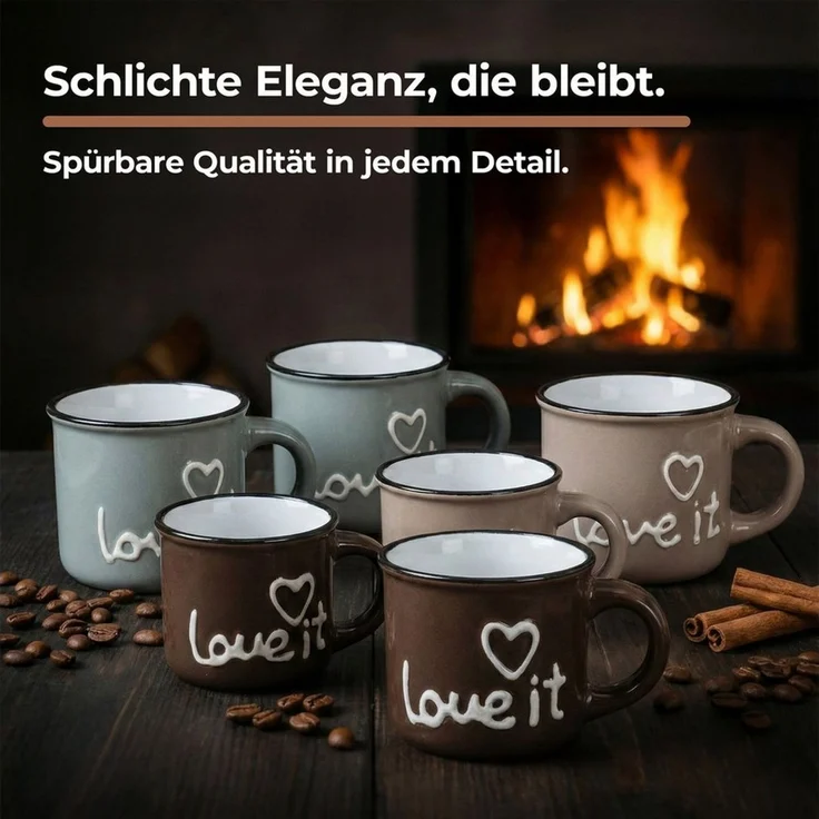 matches21 HOME & HOBBY Tasse Espresso-Tassen Herz-Dekor 4er Set dickwandige Keramik, 50 ml, 4-tlg, Keramik, Kleine Vintage Henkel Mokka Kaffee-Tassen mit Untertassen – Bild 3