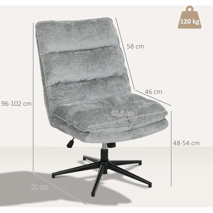 HOMCOM Bürostuhl mit breiterem doppelschichtigem Polster, Wippfunktion (gepolsterter Schreibtischstuhl ohne Armlehnen, 1 St), für Home Office Büro, Grau – Bild 3