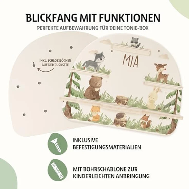 KIDSMOOD - Personalisiertes Tonie Regal für Kinderzimmer | Regenbogen Wand-Regal mit genügend Platz für Tonie-Hör-Figuren, Aussparung für Tonie-Musikbox & Kabelmanagement, Tonie Regal Mädchen & Jungen – Bild 5