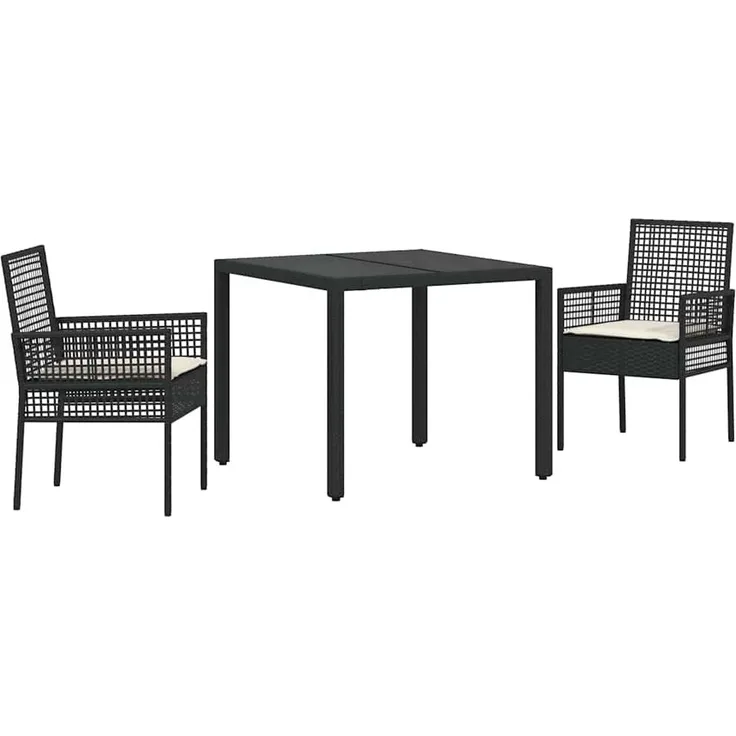vidaXL Garten Essgruppe 3 pcs Schwarz Poly-Rattan 3334855