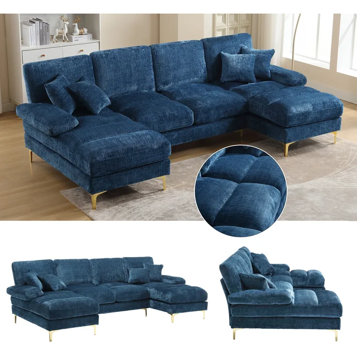 LVHOM Loungesofa 272x136x88 cm, 4-6 Personen, 6-Sitzer Chenille U-Shape Sektionssofa/Modulares Sofaset/Schlafsofa/Ecksofa/Relaxliege