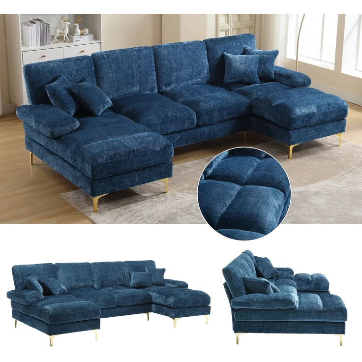 LVHOM Loungesofa 272x136x88 cm, 4-6 Personen, 6-Sitzer Chenille U-Shape Sektionssofa/Modulares Sofaset/Schlafsofa/Ecksofa/Relaxliege – Bild 1