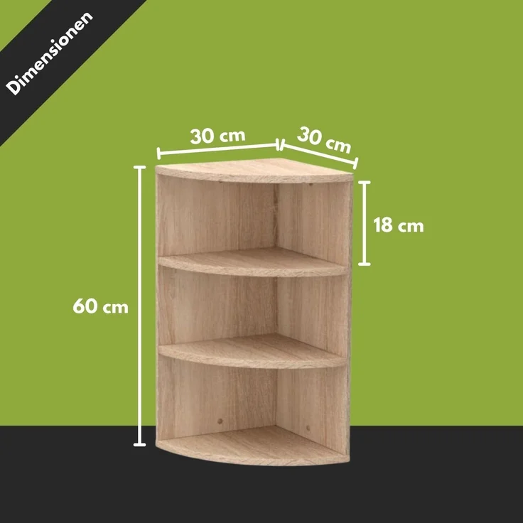 Coemo Eckregal Corner 60 aus Holz 3 Etagen Natur Sonoma – Bild 6