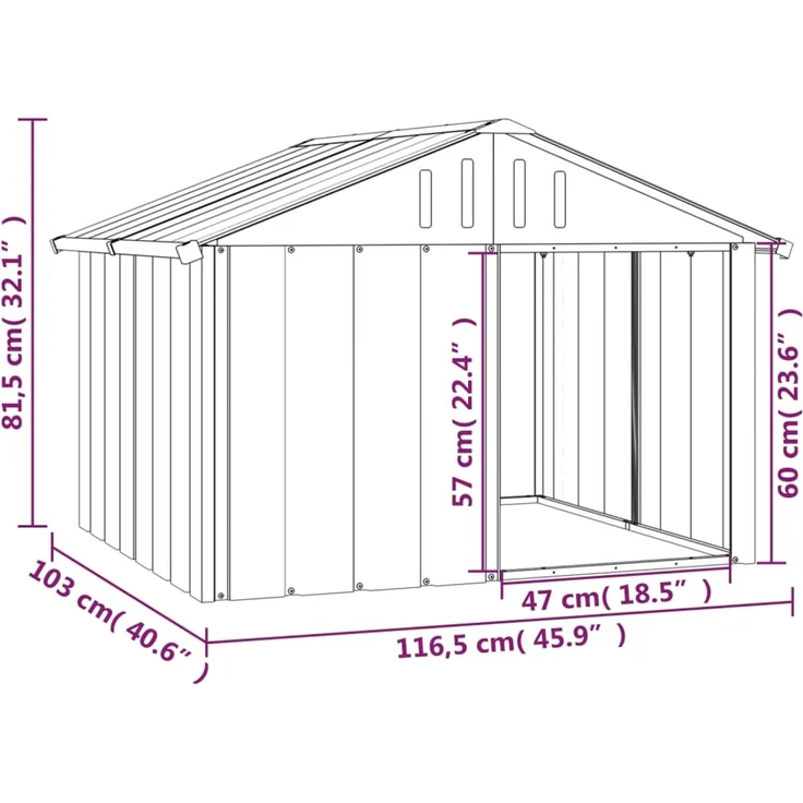 vidaXL Hundehütte Grau 116,5x103x81,5 cm Verzinkter Stahl 171542 – Bild 6