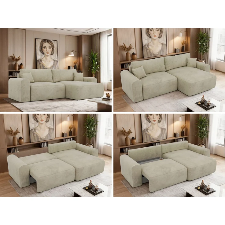Ecksofa NEKSON L mit Schlaffunktion, L-förmiges Schlafsofa, DL-Mechanismus, mit Stauraum, Schlafsofa - Beige Velvet – Bild 2