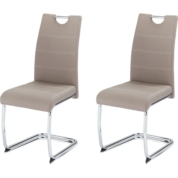 KHG 2er Set Esszimmerstühle Schwingstuhl Polsterstuhl Küchenstuhl Kunstleder Beige - Design Stuhl Sitzhöhe 48 cm - Freischwinger mit integriertem Griff