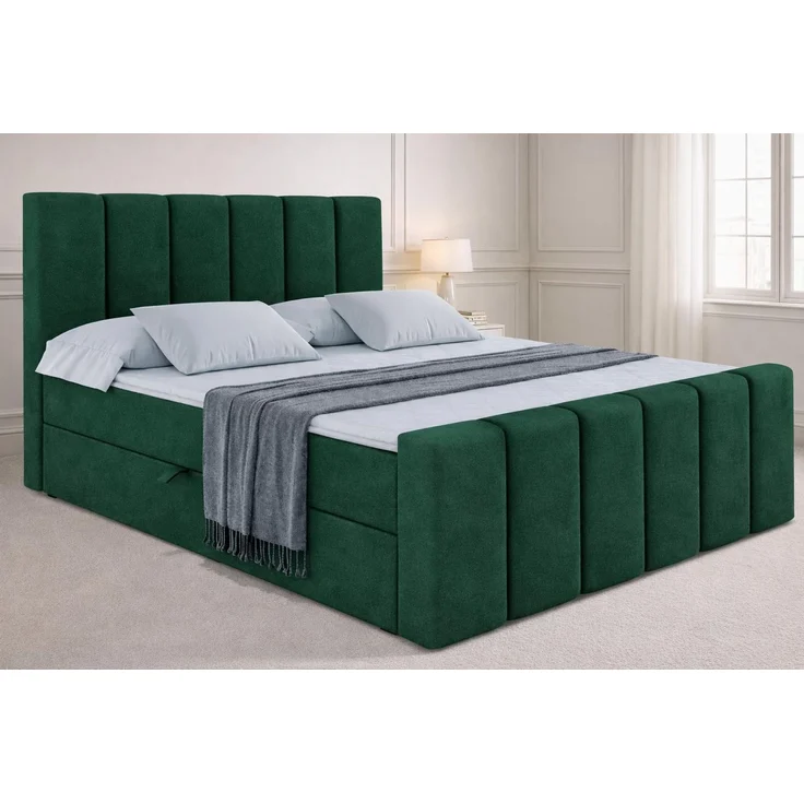 KRISAN MÖBEL Polsterbett JULIETT 120 x 200 cm mit Stauraum, Bettkasten, gepolstertem Kopf- und Fußteil, modernes Doppelbett, in Grün inkl Topper Grün – Bild 2