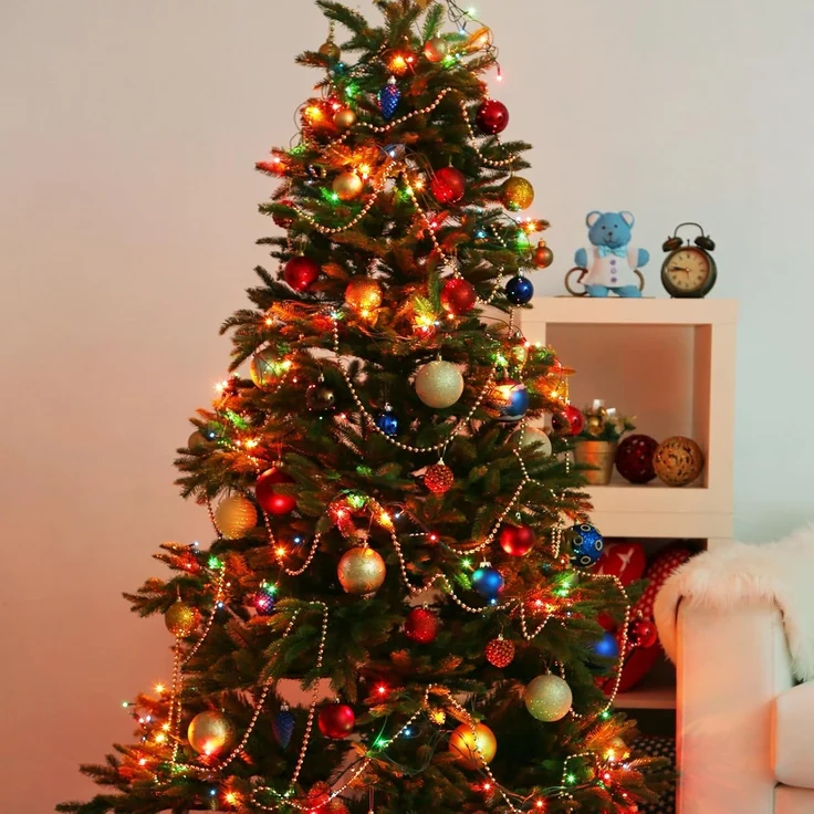 SALCAR 1,5m Weihnachtsbaum Lichterkette mit Ring und 8 Girlanden, 200er LED Christbaumbeleuchtung für 90cm bis 150cm Tannenbaum, Bunt – Bild 7