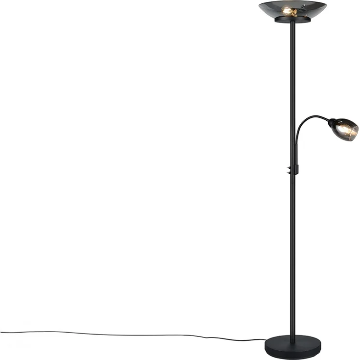 Deckenfluter GERRY mit Flex Leselampe, Schwarz & Glas Chrom, Höhe 180cm – Bild 2