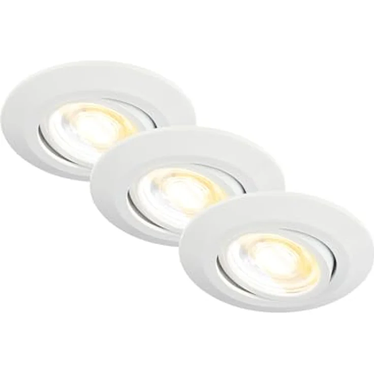 BRILONER - 3er Set LED Einbaustrahler 230V Gehäuse 50% recycelt, Schwenkbar, Ra90, Farbtemperaturwechsel, LED Spot, flach, Deckenspots, Einbauleuchten, 68mm Lochmass, 90x24 mm (DxH), Weiß – Bild 2