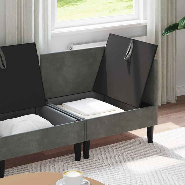 vidaXL Wohnzimmergarnitur mit Kissen 3 pcs Dunkelgrau Samt 3413733 – Bild 3