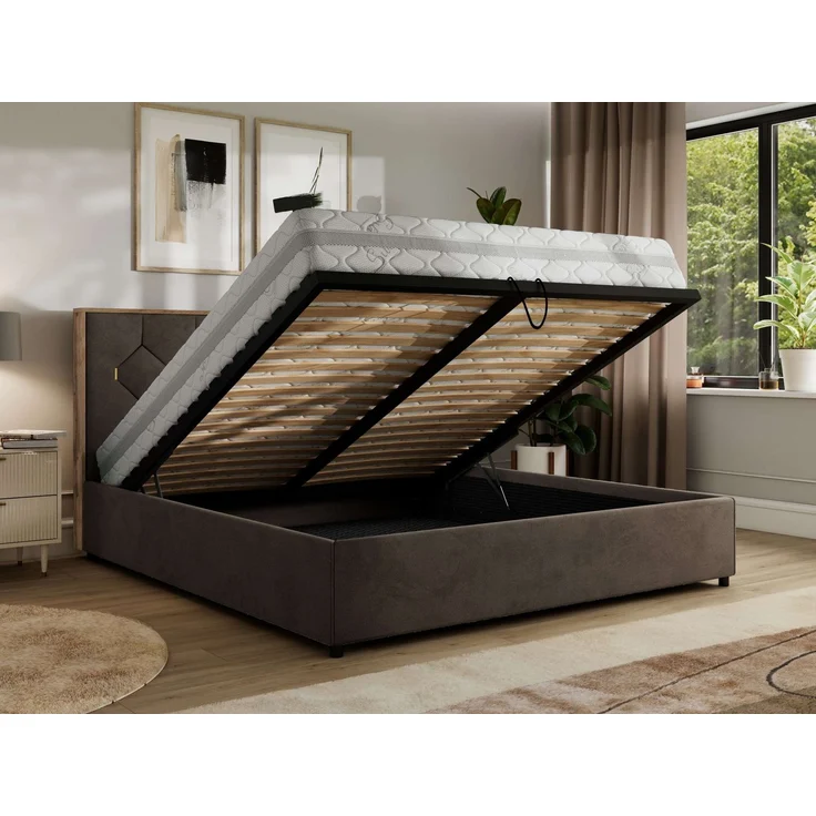 Polsterbett mit Bettkasten LARINO CLASSIC 200x200 cm Lattenrost und Gasdruckfedern, stabiles Bettgestell, modernes Design - Braun Velvet – Bild 3