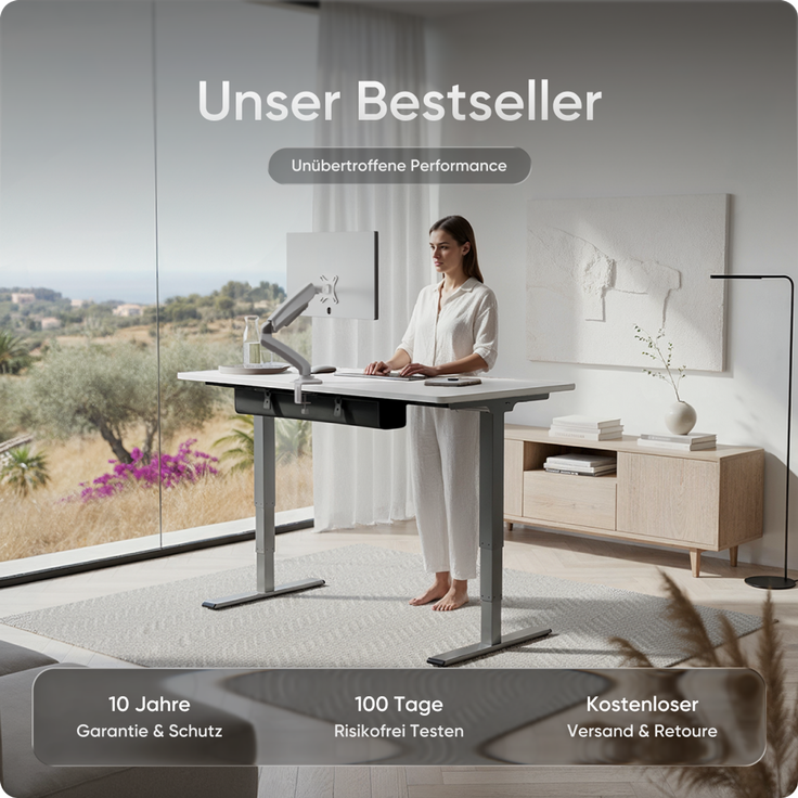 DESKSPACE PRO Plus Elektrisch höhenverstellbarer Schreibtisch, 200x80 cm Stehpult mit Memory-Funktion, Weiße Tischplatte, Graues Gestell – Bild 2
