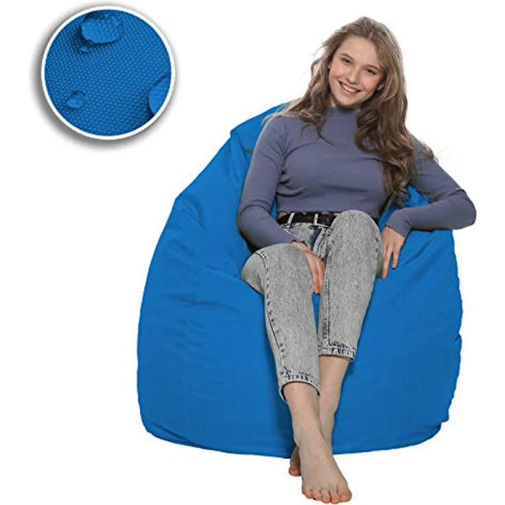 HomeIdeal - Sitzsack XXL Bodenkissen für Erwachsene & Kinder - Geeignet für Gaming oder Entspannen - Indoor wie Outdoor da er Wasserfest ist - mit EPS Perlen, Farbe:Königsblau, Größe:XXL – Bild 5