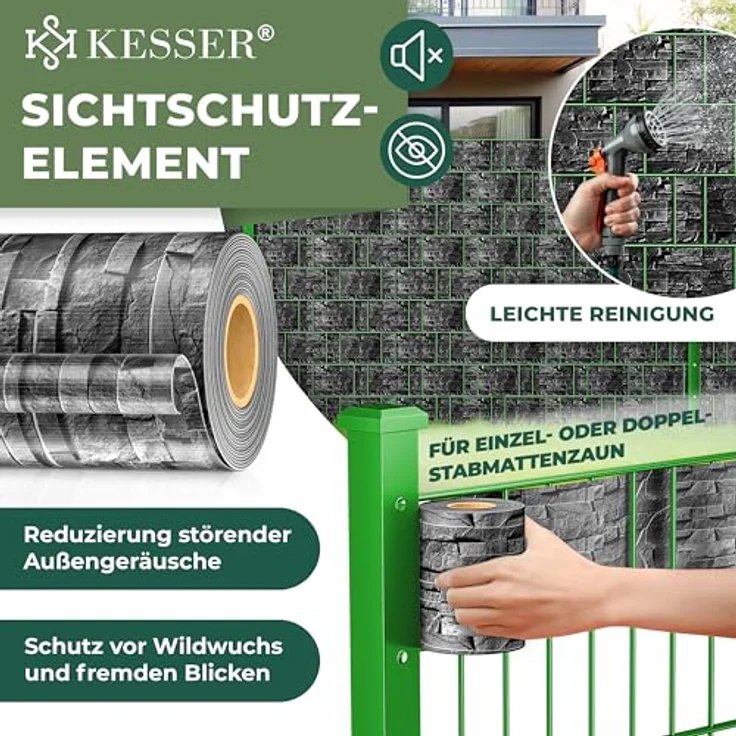 KESSER® PVC Sichtschutzstreifen Sichtschutz Rolle Doppelstabmatten Zaun Blickdicht | Wetterfest und Windschutz | Zaunfolie Sichtschutz Garten Gartenzaun 35 m, Schiefer - Anthrazit – Bild 3