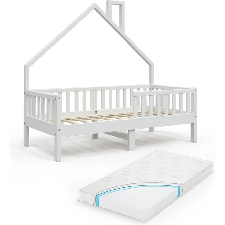 Hausbett Noemi Weiß 80x160 cm mit Matratze Vitalispa