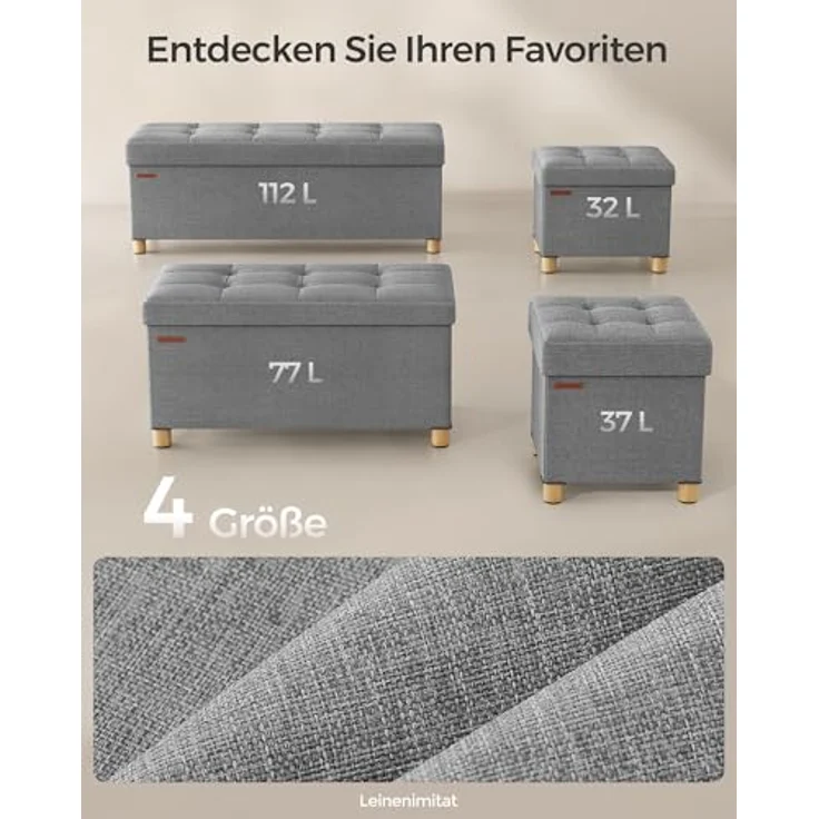 Songmics Sitzbank mit Stauraum, Schuhbank, klappbare Sitztruhe, Aufbewahrungsbox, Fußbank, 38 x 110 x 40 cm, für Wohnzimmer, Schlafzimmer, Aschgrau – Bild 8