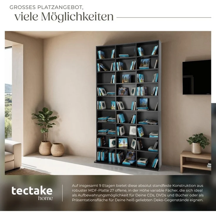 tectake CD-Regal Medienregal Christel in Holzoptik 180x102x23,5cm, Sammlerset 1-tlg, höhenverstellbare und herausnehmbare Zwischenböden – Bild 2
