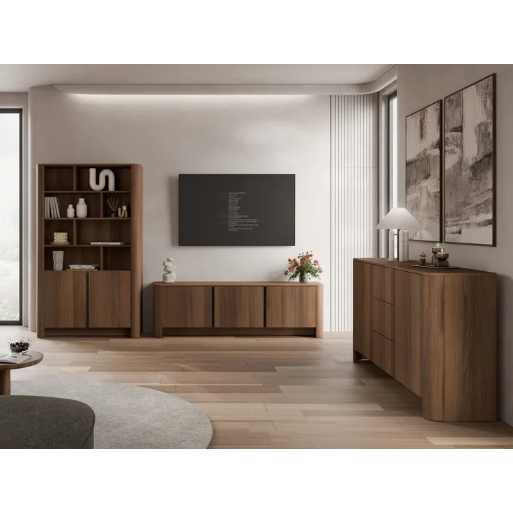 Wohnzimmer-Set Binuki I (Farbe: Nuss Warmia + Schwarz)
