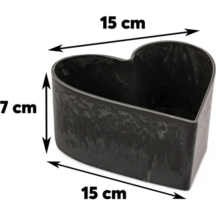 matches21 HOME & HOBBY Blumentopf Herz Pflanzschalen für draussen 3er Set schwarz marmoriert in 26 cm (3 St), Blumen-Schale als wetterfeste Friedhof-Schale Grab-Schmuck Grabschale