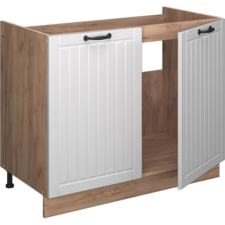 Spülenunterschrank Fame-Line Weiß Landhaus/Goldkraft Eiche 100 cm, AP Marmor Vicco – Bild 6