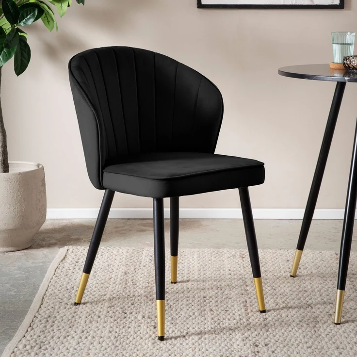 Esszimmerstuhl 2er Set Samt Schwarz Metallbeine Skandinavisches Design – Bild 2