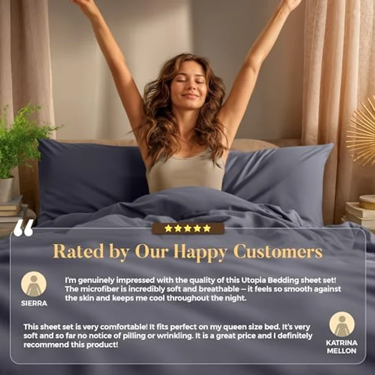 Utopia Bedding Bettwäscheset, 4-teilig, gebürstete Mikrofaser, schrumpft und lichtbeständig, pflegeleicht (Voll, Grau) – Bild 9