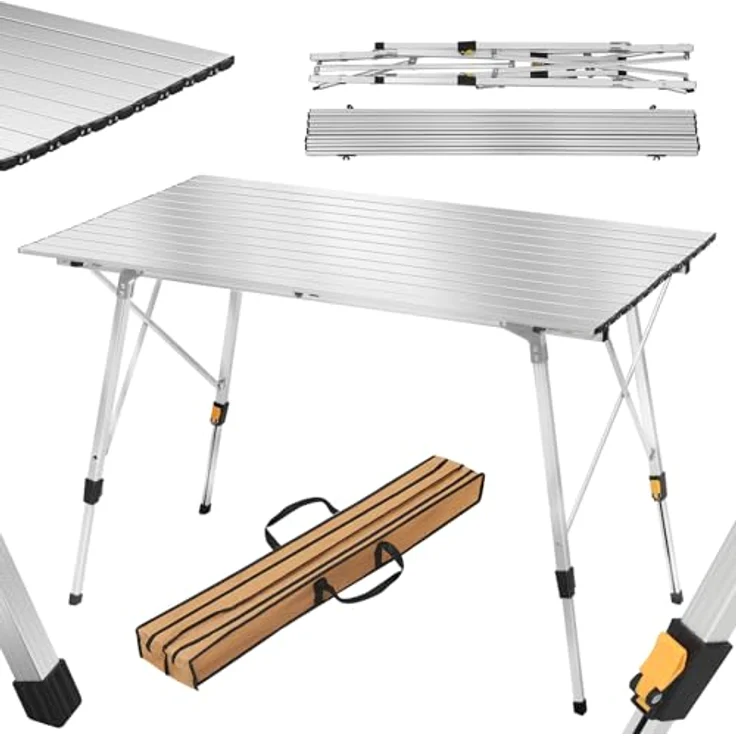 WOLTU Alu Campingtisch klappbar, Falttisch Höhenverstellbar mit Tragetasche & aufrollbarer Tischplatte, Klapptisch Reisetisch 4-6 Personen, für Camping Garten Balkon, 120 * 68. 5cm, Silber – Bild 2
