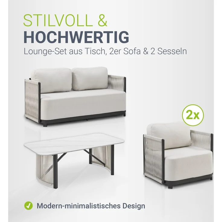 Juskys Premium Outdoor Lounge Curacao - Modernes Gartenmöbel Set, wasserabweisendes Olefin, wetterfest - Möbel für Garten & Terrasse, Gartenlounge – Bild 3