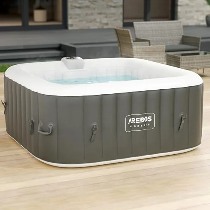 Arebos Aufblasbarer Spa Pool 4 Personen, 154x154cm, 100 Massagedüsen, regulierbare Wärme bis 40°C, 600 Liter, für drinnen und draußen – Bild 1