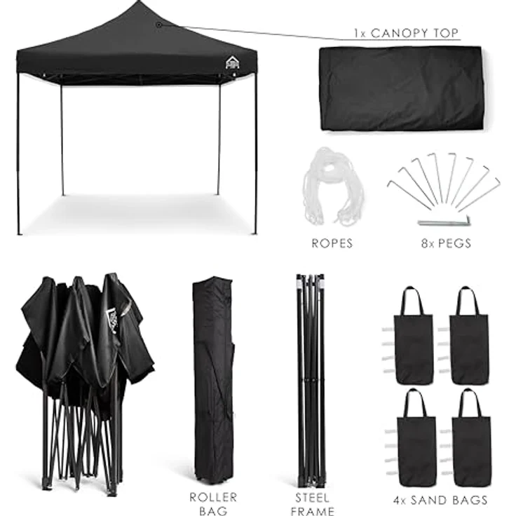 All Seasons Gazebos 3x3 m vollständig wasserdichtes Faltpavillon - Schwarz – Bild 4