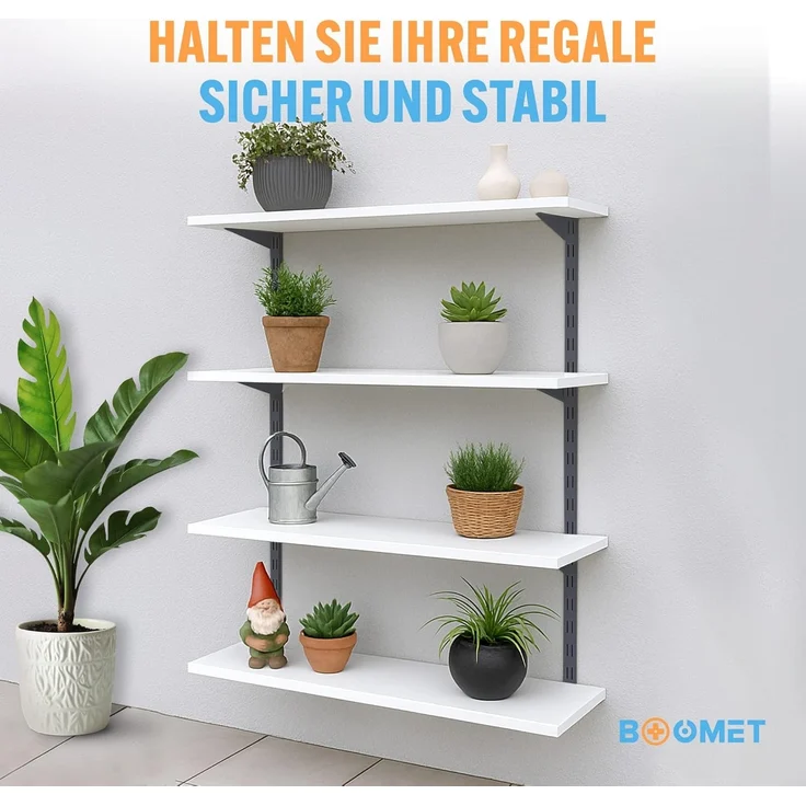 BOOMET Wandregalhalter Regalträger 2-reihig für Wandschienen, 2-tlg, Regalsystem Anthrazit 17cm Wandregalhalter Regalwinkel – Bild 5