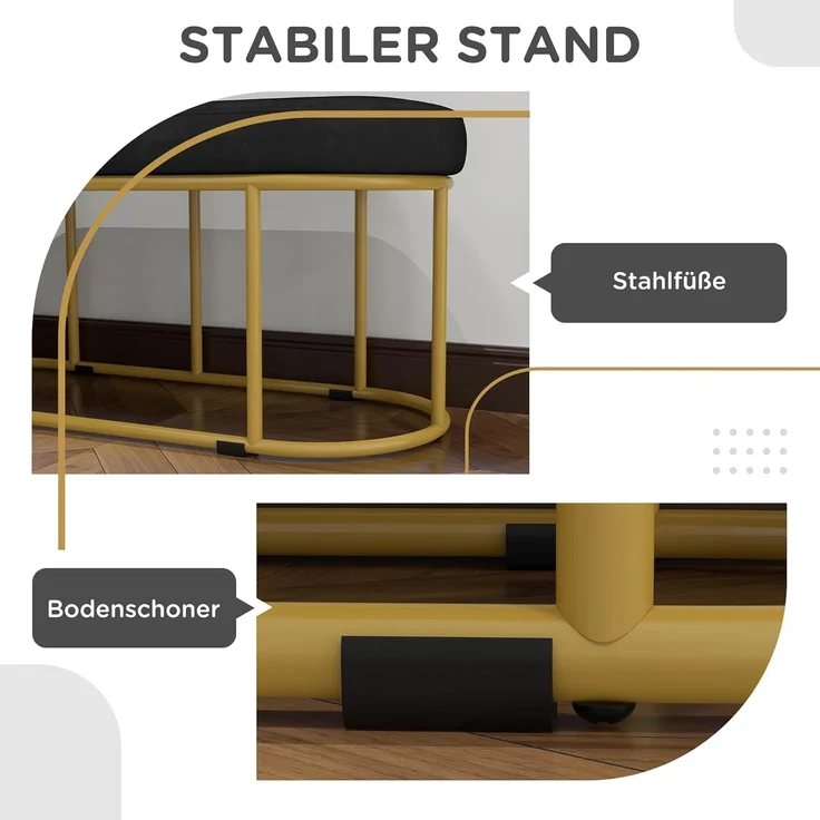 HOMCOM Polsterbank Bettbank mit Samtoptik (Schlafzimmerbank, 1-St, Schminkbank), Stahl, Schwarz, 100 x 37 x 43 cm – Bild 6