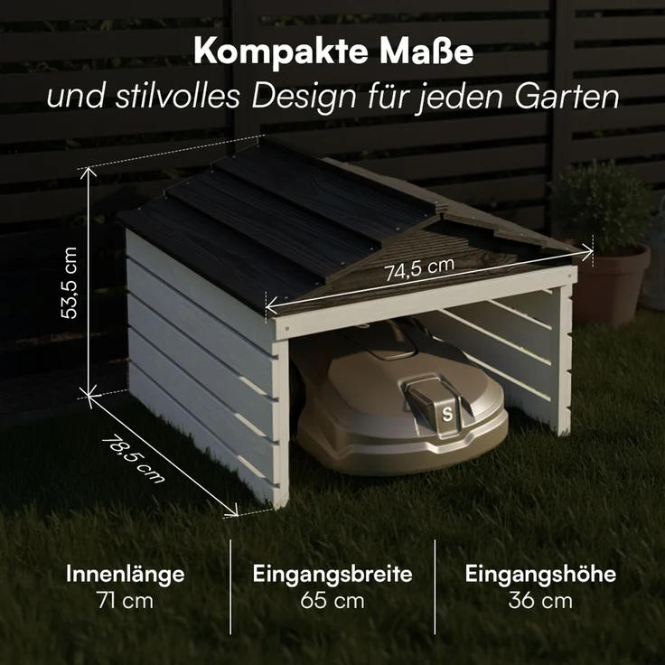 STEELSØN 'Nembus' Mähroboter Garage, Massivholz Kiefer, grau/schwarz, mit UV-Schutzlackierung, wetterfest, 53x74x78 cm, mit abnehmbarem Dach – Bild 7