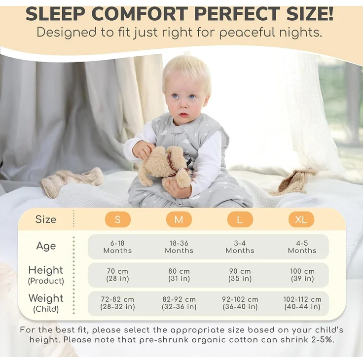 Kleinkind Schlafsack mit Füßen, 2,5 TOG Bio-Baumwolle Baby Schlafsack mit Beinen, Baby Wearable Decken für Walker mit 2-Wege-Reißverschluss, Baby Schlafsack für Mädchen & Jungen, 6-18 Monate – Bild 4